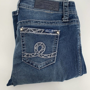 Seven‎ 7 Jeans Sz 4 (28x32) Bootcut Flare Dark Wash Low Rise Denim Bling Beaded